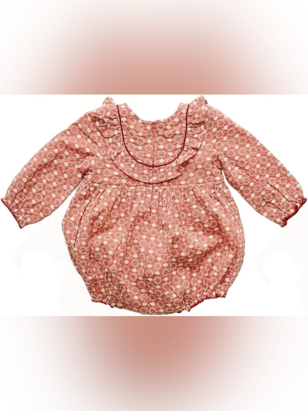 Pink Chicken Dark Orange and White Bubble Romper. 18-24 Months.